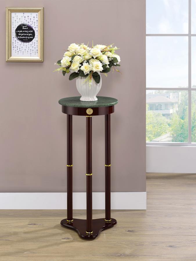 Edie - Round Marble Top Accent Table - Merlot