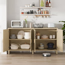 Rattan Buffet Cabinet With Storage, 4 Door Sideboard, Adjustable Shelves - Natural