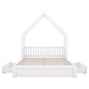 House Style Platform Bed With Guardrail And 2 Drawers