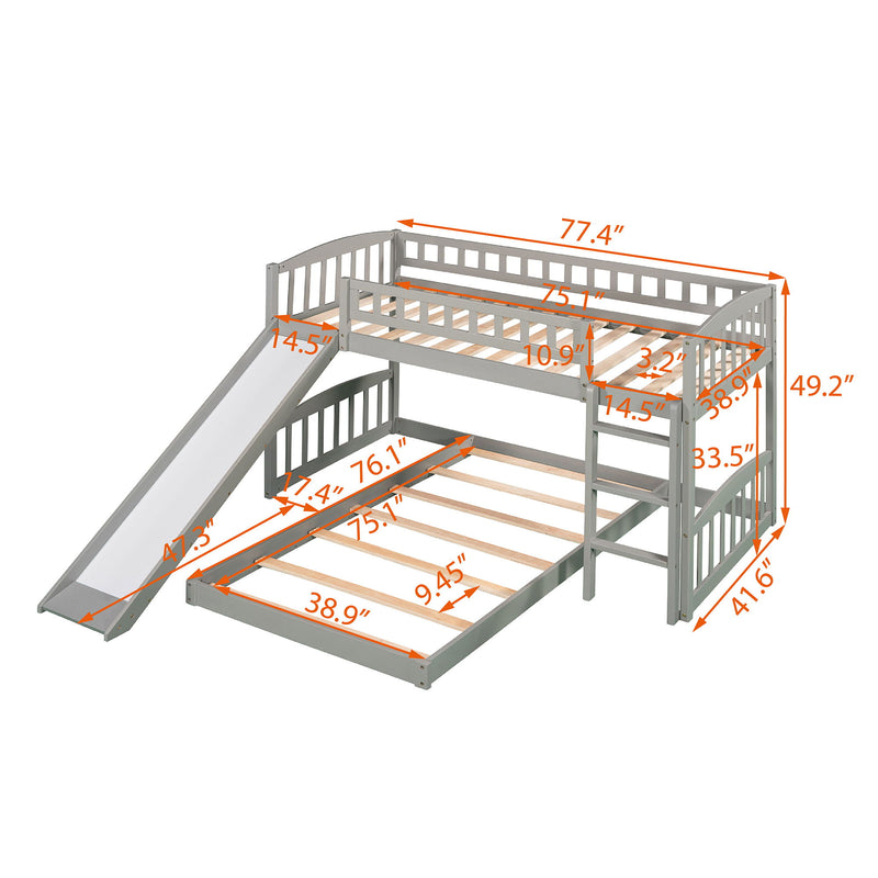 77.4" Twin Over Twin Bunk Bed With Slide And Ladder - Gray