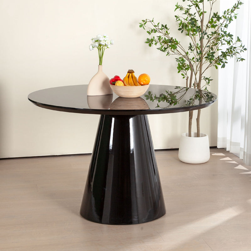 Modern High Gloss Minimalist Round Dining Table - Black