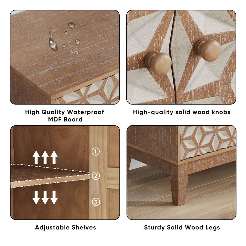 Geometric Design Sideboard With 2 Doors And Adjustable Shelves - Tangerine / Walnut