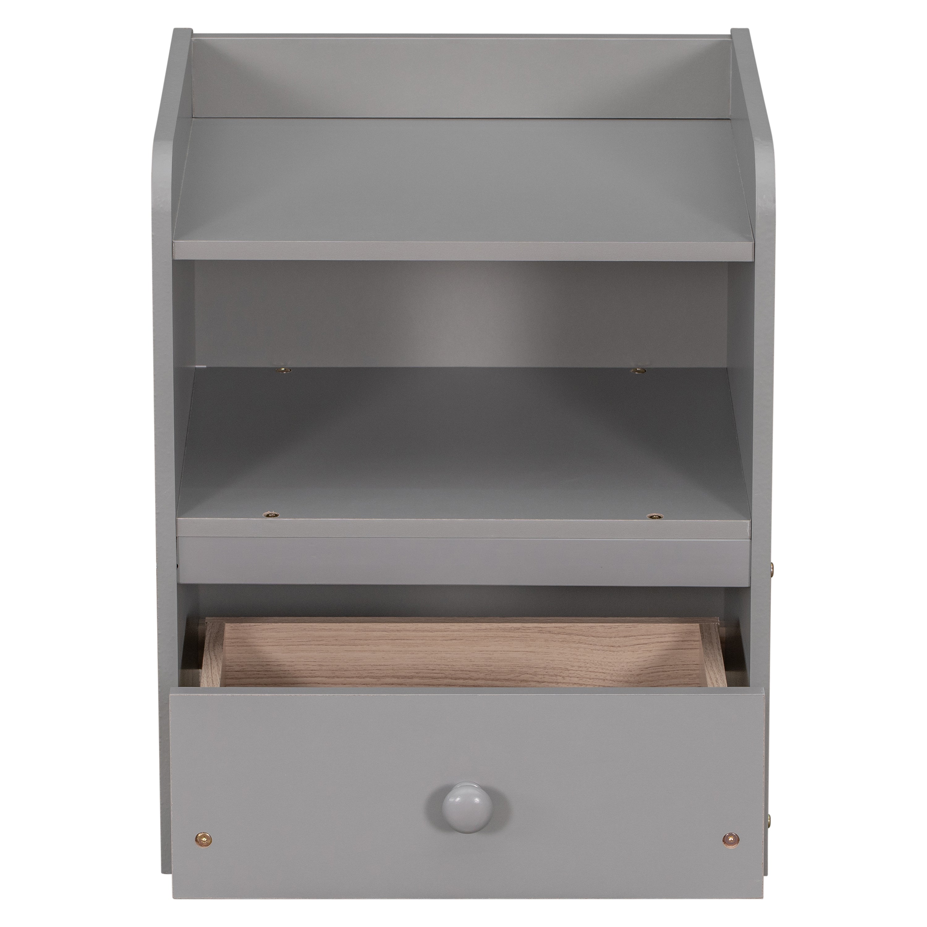 Nightstand, Bedside Table with Open Storage Cabinet, Drawer,Grey