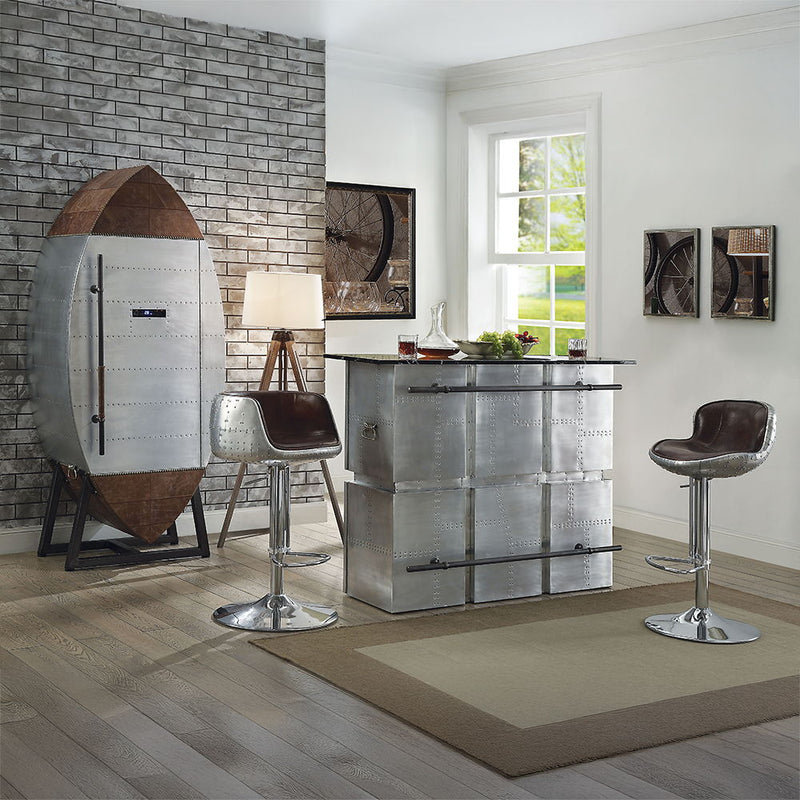 Brancaster - Stool - Vintage Brown Top Grain Leather & Aluminum - 41" - Atlantic Fine Furniture Inc