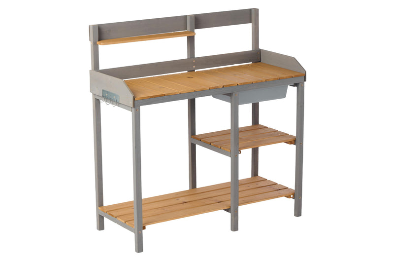 Outdoor Potting - Bench, Workstation Table With Cabinet For Backyard Garden Supplies - Gray / Brown