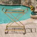 Sherianne - Industrial Bar Cart With Tempered Glass Shelves And Swivel Wheels - Gold