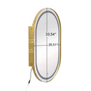 Oval Medicine Cabinet Mirror Bathroom Mirror With Storage Wall Mounted Medicine Mirror Cabinet With LED - Golden