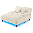 Chaise Bed Lounge Sofa Chair With Adjustable Backrest And LED Light Strip - Beige