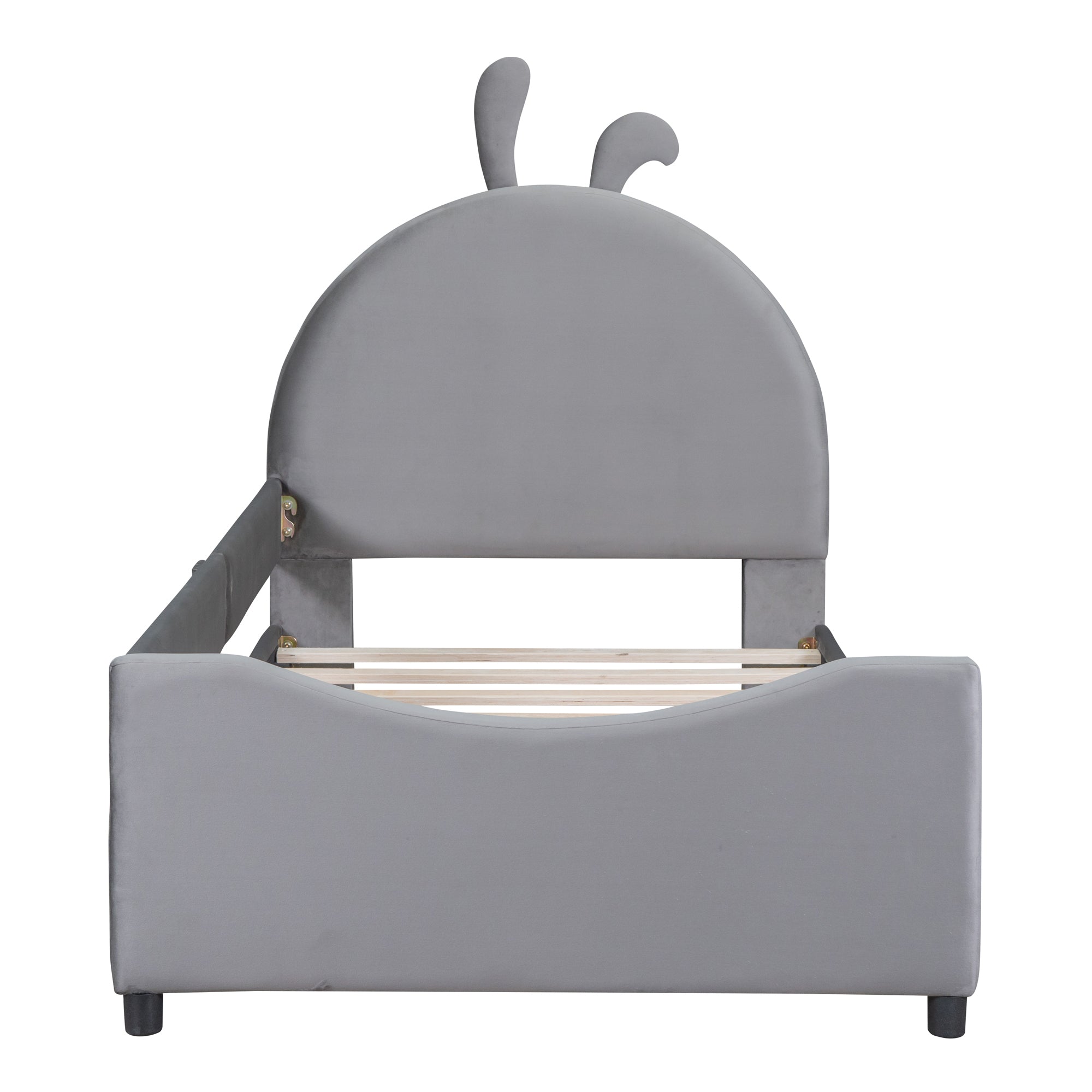 Twin Size Upholstered Daybed with Rabbit Ear Shaped Headboard, Gray - Atlantic Fine Furniture Melbourne FL