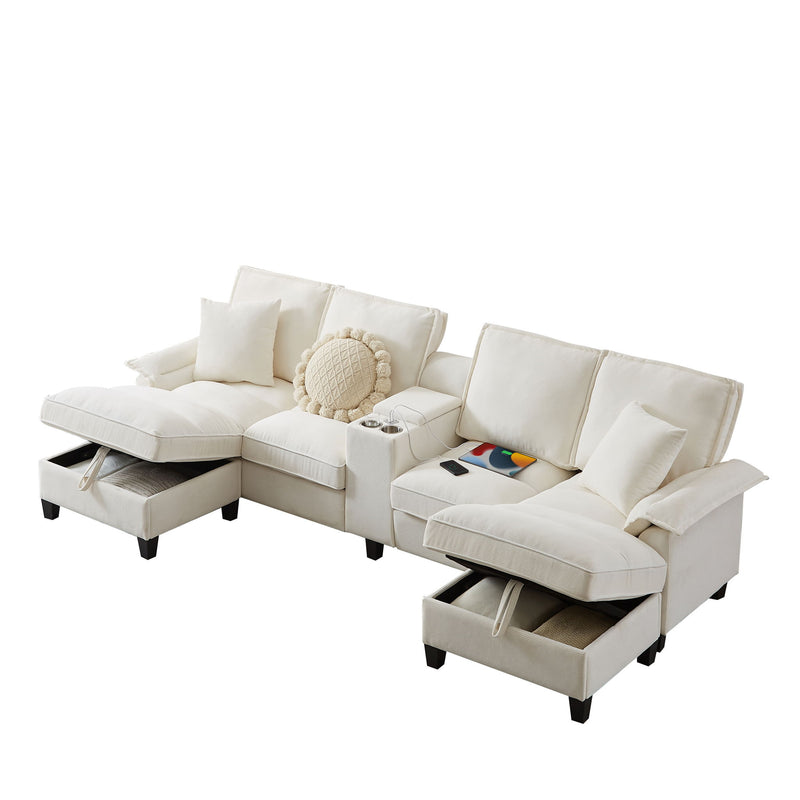 Modern U-Shaped Sectional Sofa Bed With Storage