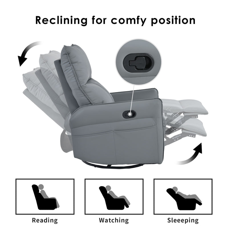 360° Modern Small Rocking Swivel Recliner Chair With Side Pocket