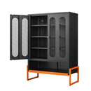 Modern Metal Shoe Cabinet With DoublebSided Mesh Doors And Adjustable Partitions