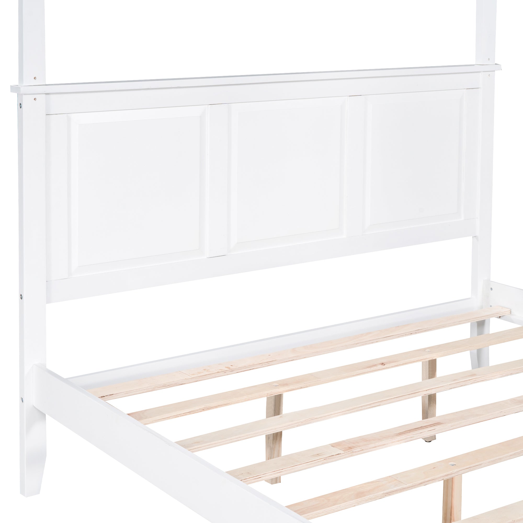 Queen Size Canopy Platform Bed with Headboard and Footboard,Slat Support Leg,White - Atlantic Fine Furniture Melbourne FL