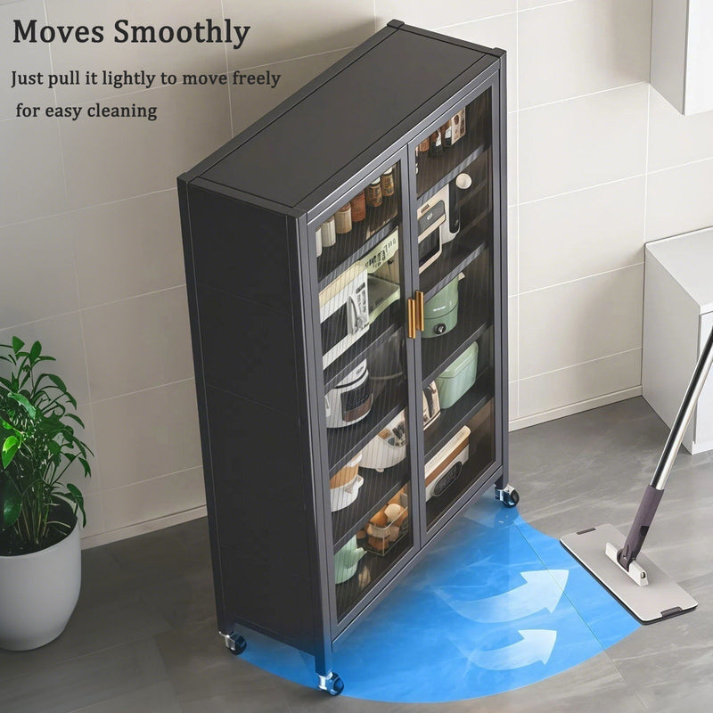 6 Tier Storage Cabinet With Transparent Door, Adjustable Shelves & Wheels
