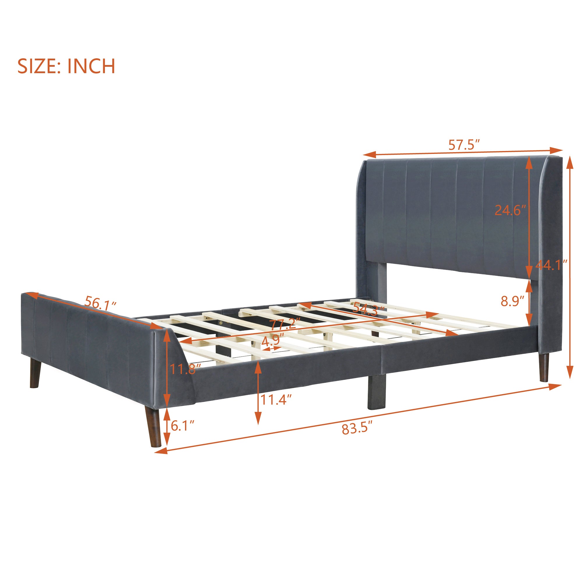 Full Size Upholstered Platform Bed, Velvet, Gray - Atlantic Fine Furniture Melbourne FL