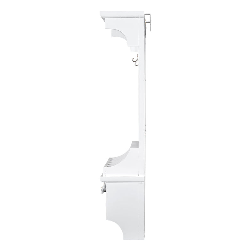 Floating Makeup Vanity With Big Mirror, Wall Mounted Storage Vanity With Drawers, Pockets & Hooks, Space Saving Decorative Home Organizer - White
