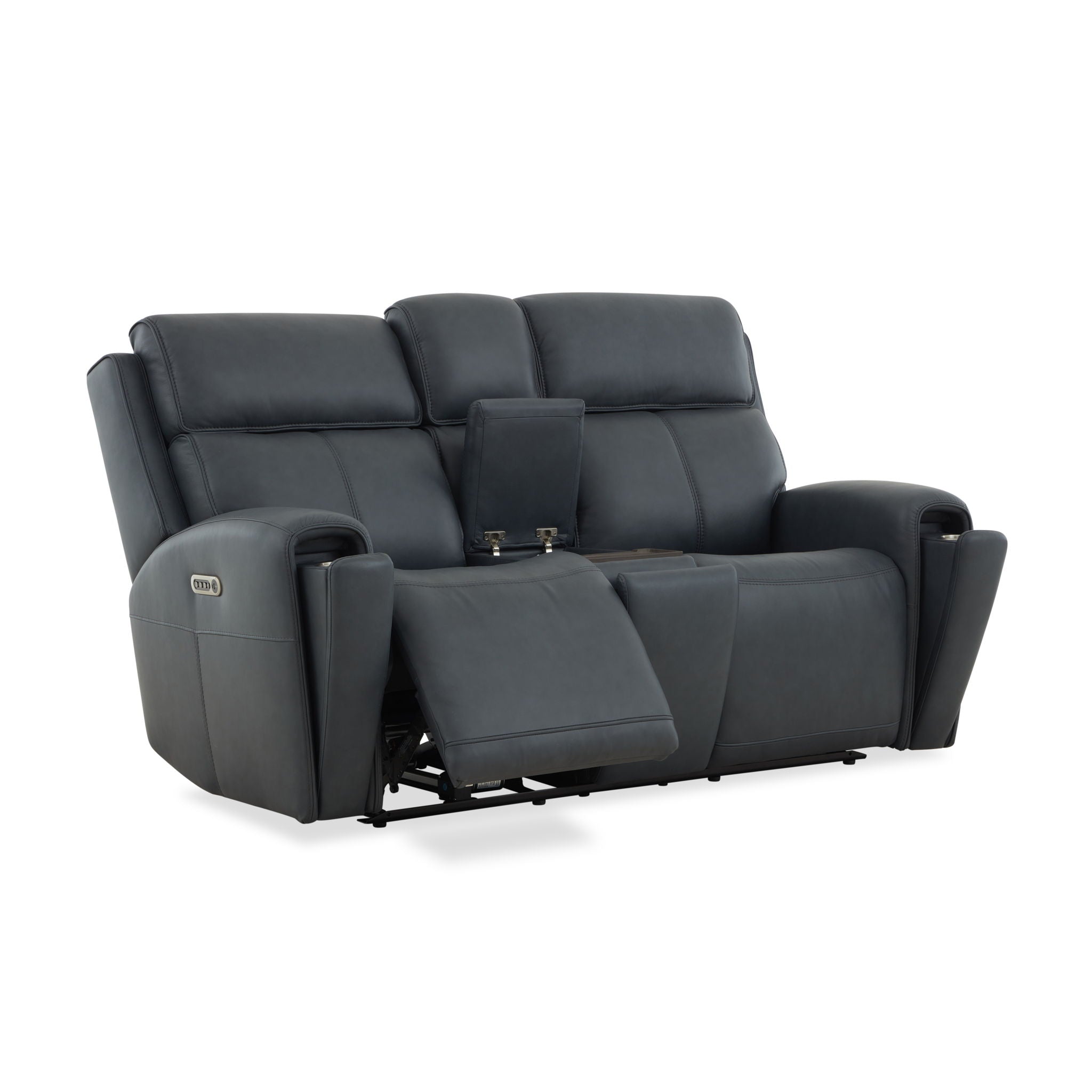 Warren - Power Reclining Loveseat With Console, Power Headrest & Lumbar - Black