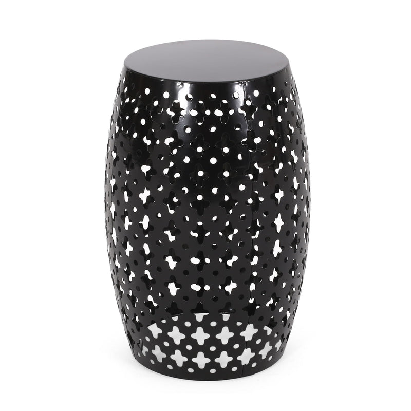 Modern Outdoor Metal End Table Set With Durable Iron Frame - Black