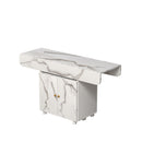 Versatile Marble Folding Dining Table With Storage Rack And Cabinet, 6 Wheels - White