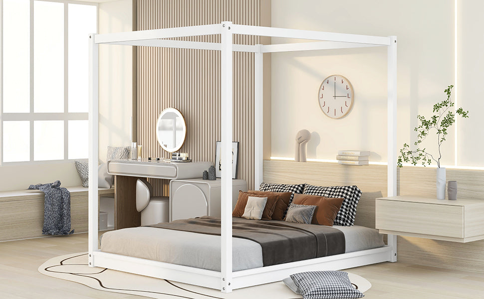 Queen Size Canopy Platform Bed with Support Legs,White - Atlantic Fine Furniture Melbourne FL