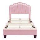 Upholstered Elegant Flowers Headboard With LED Light Strip, Platform Bed With Slats Support