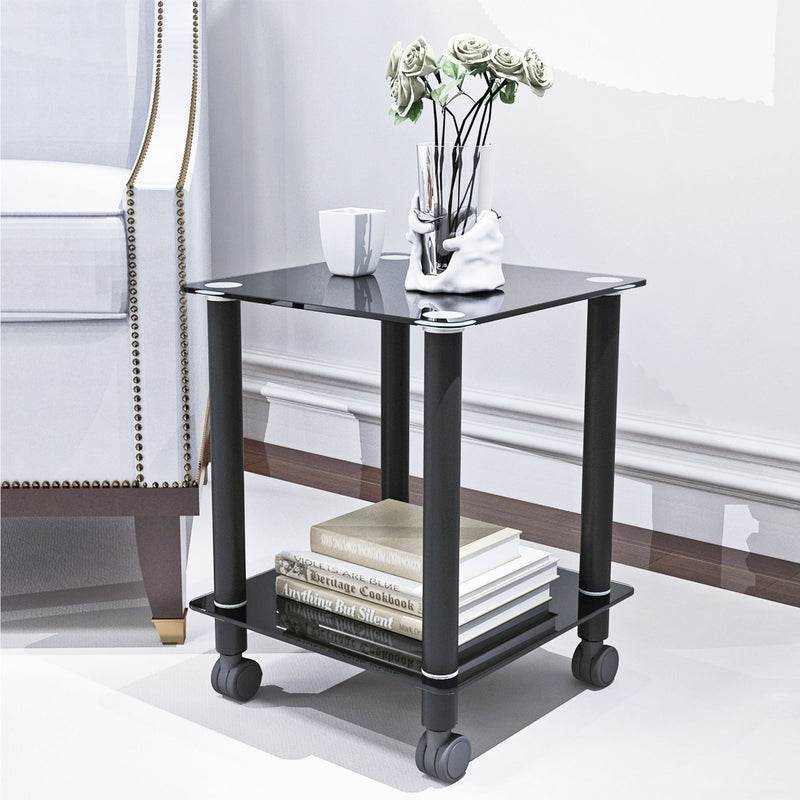 Side Table, 2 Tier Space End Table, Modern Night Stand, Sofa Table, Side Table With Storage Shelve