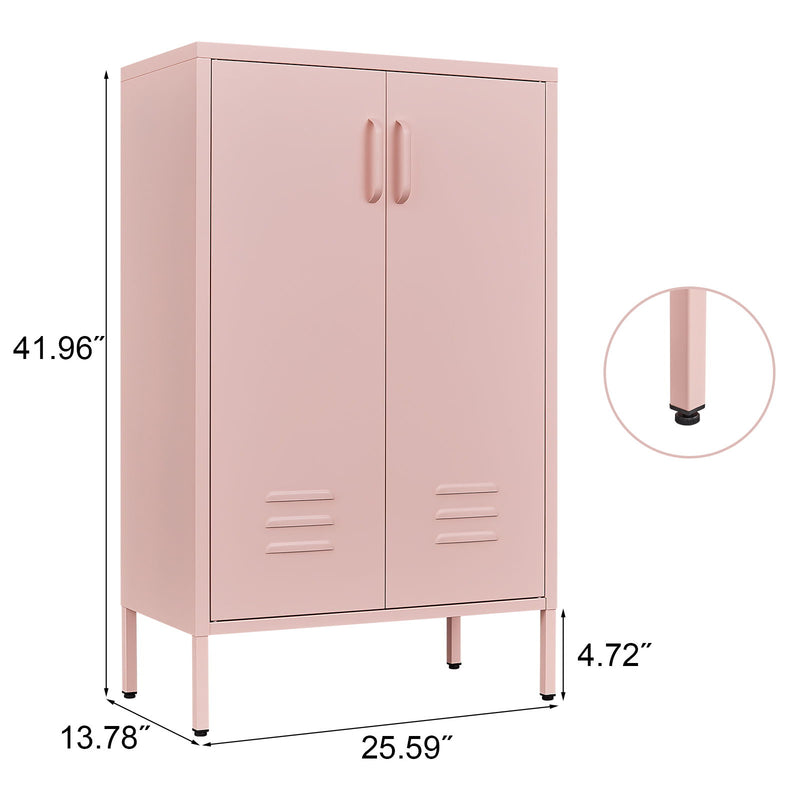 Pink Steel Double Door Cabinet With Handles, With Removable Dividers And Adjustable Height. Suitable For Living Room, Office, Bedroom, Study And Other Places - Pink