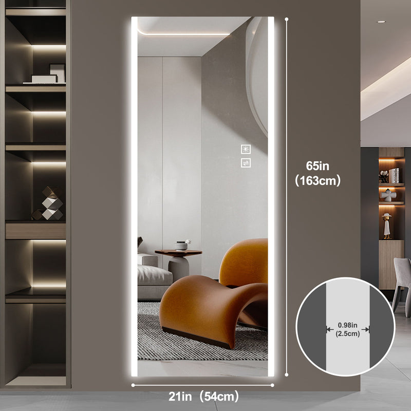 Frameless Full Length LED Mirror With 3 Color Changing Light And Explosion Proof Glass - Silver