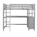 Twin size Loft Bed with Drawers and Desk, Wooden Loft Bed with Shelves - Gray(OLD SKU: LT001530AAE)