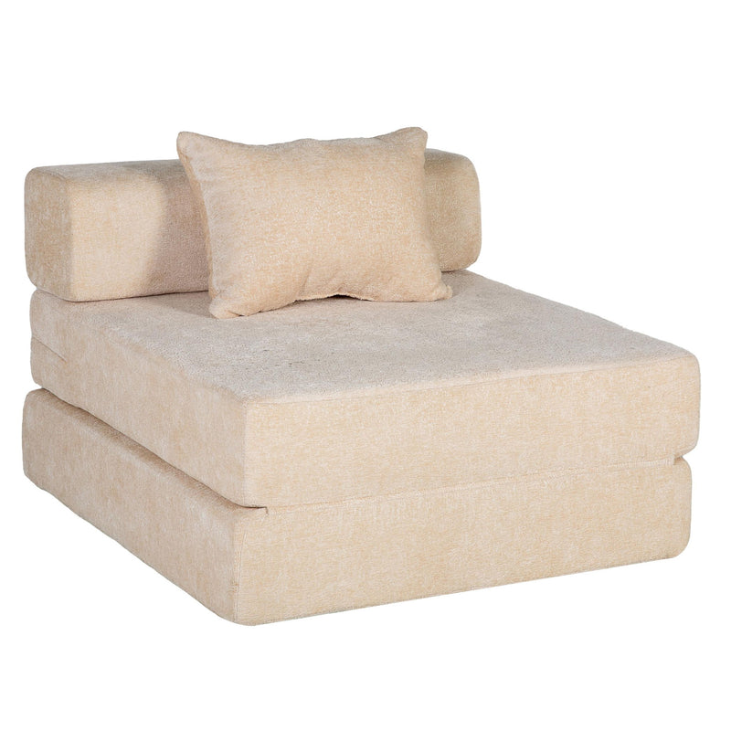Convertible Floor Sofa Bed With Fixed Shape Frame For Living Room - Beige