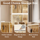 Portable Wardrobe Closet Storage Organizer For Clothes, 9 Magnetic Doors With 9 Cubes & 2 Hanging Rods, 6 Hangers - Cream White