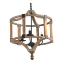3 Light Wood Drum Chandelier, Hanging Light Fixture With Adjustable Chain For Kitchen, Bulb Not Included - Brown