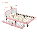 Full Size Princess Bed With Crown Headboard and 2 Drawers, Full size Platform Bed with Headboard and Footboard,White+Pink