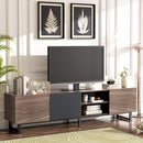 Modern TV With 3 Cabinets & Open Shelves, Color-Matching Media Console Table For Tvs Up To 80'', Entertainment Center With Drop Down Door For Living Room - Dark Brown