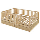 Daybed With Fence Guardrails And 2 Drawers, Split Into Independent Floor Bed & Daybed