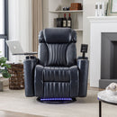 270° Power Swivel Recliner Home Theater Chair With Hidden Arm Storage, LED Light, Cup Holder, And Tray Table