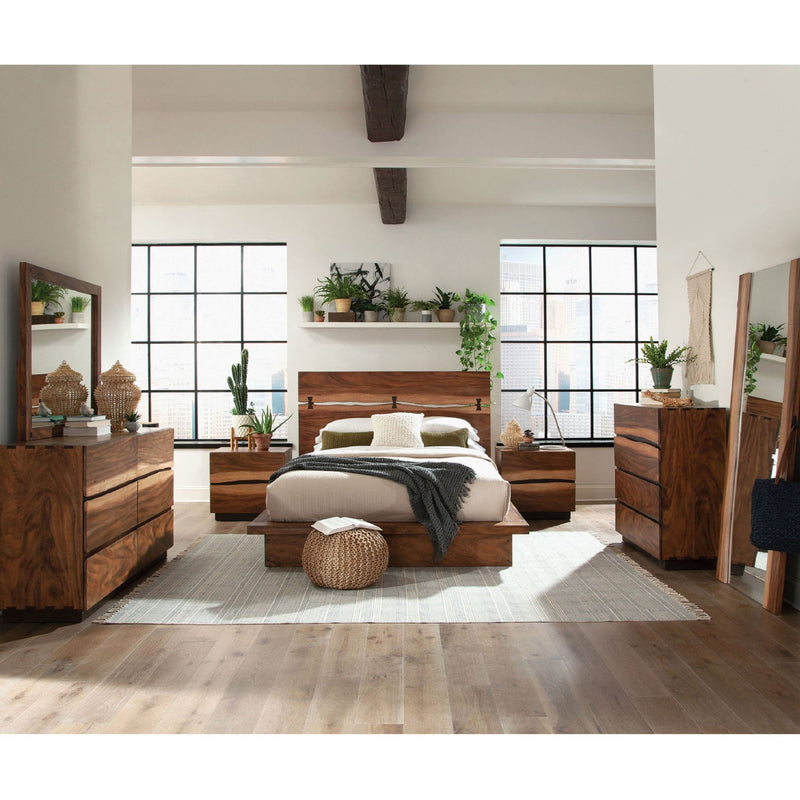 Wooden 2 Drawer Nightstand With Smokey And Asymmetrical Design - Walnut