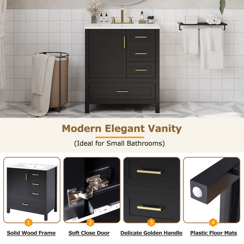 Modern Bathroom Vanity With Ceramic Sink, Solid Frame And Storage Solutions