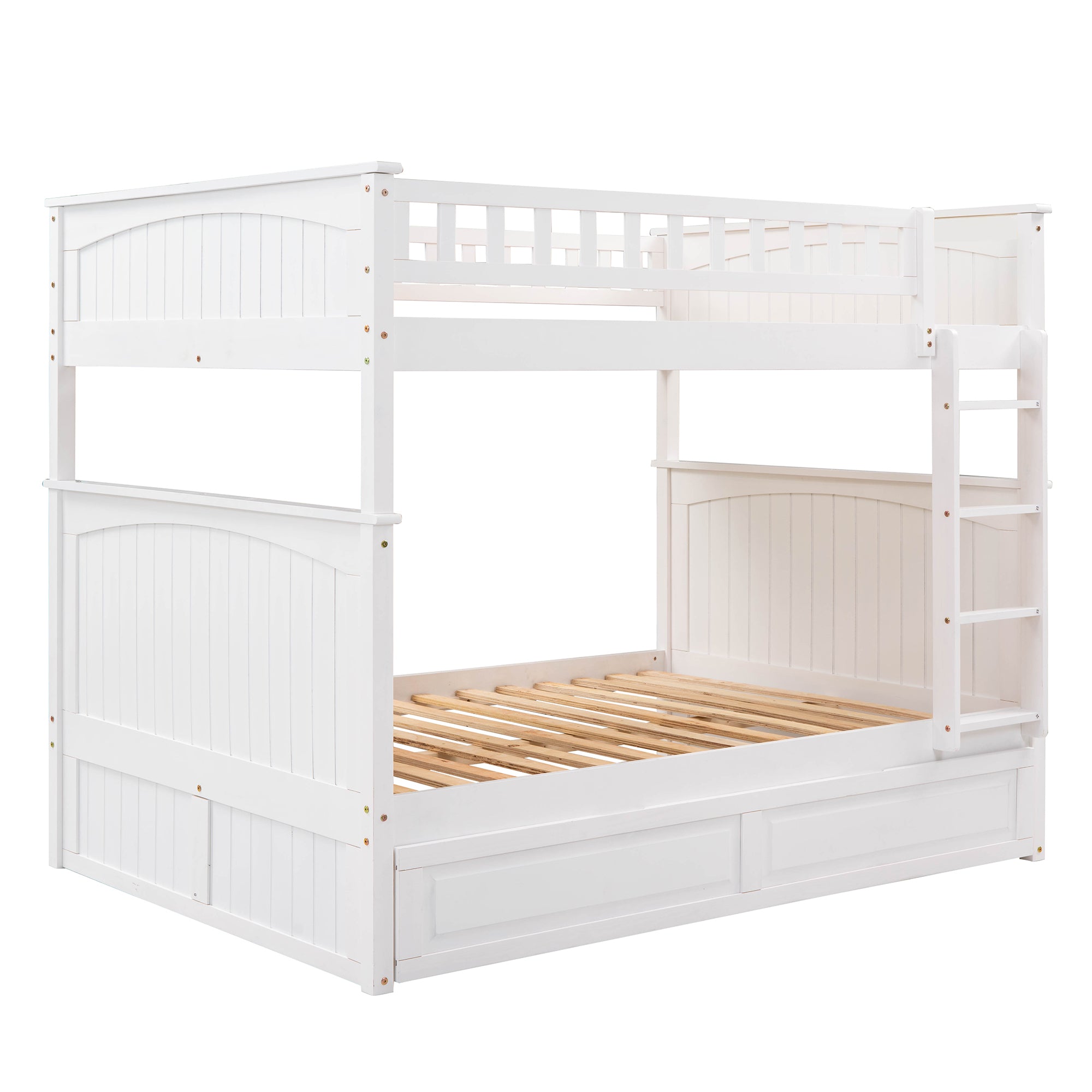 Full Over Full Bunk Bed with Twin Size Trundle, Pine Wood Bunk Bed with Guardrails, White (Old SKU:LP000044AAK) - Atlantic Fine Furniture Melbourne FL