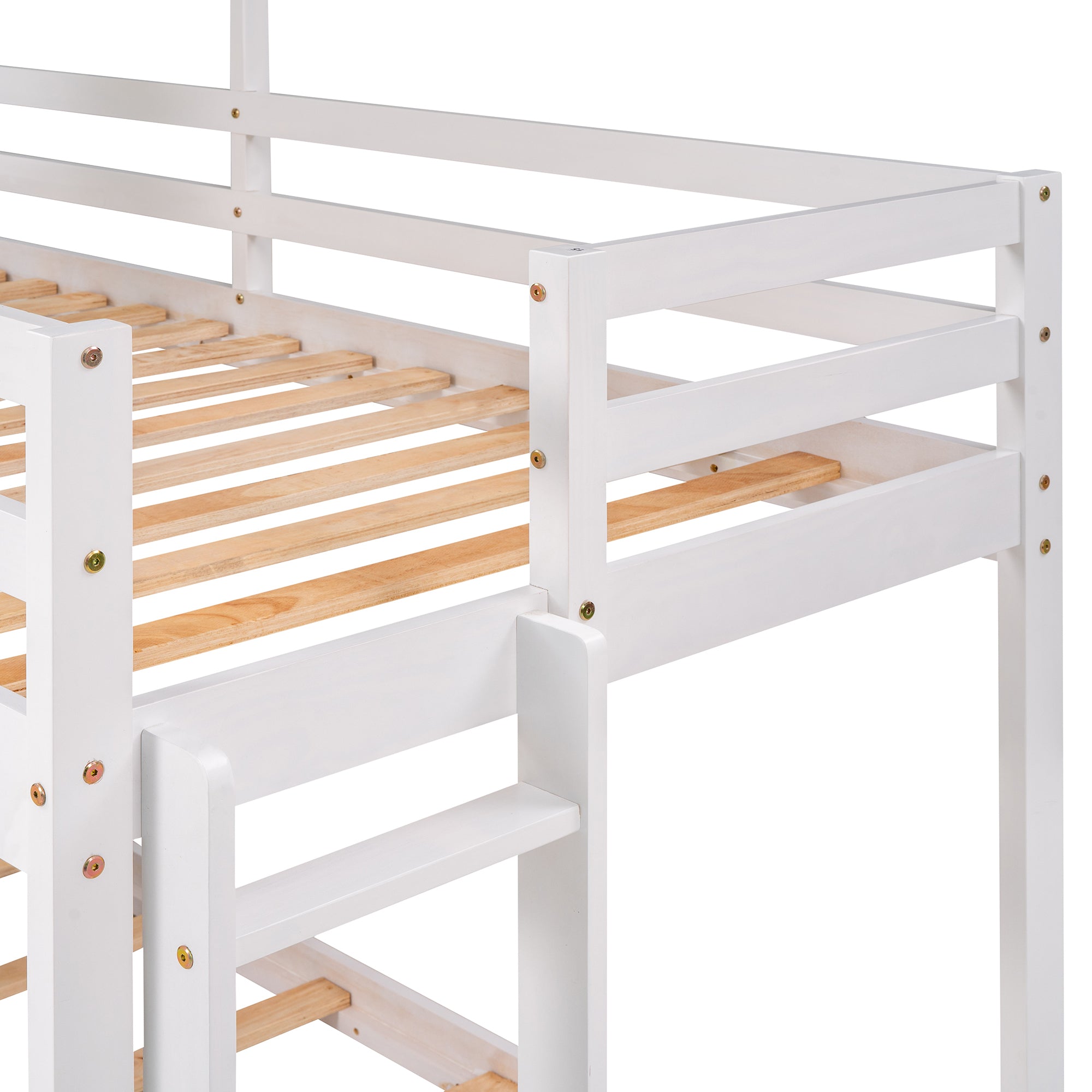 Twin Over Twin Bunk Bed Wood Bed with Roof, Window, Guardrail, Ladder (White)(OLD SKU :LP000056AAK) - Atlantic Fine Furniture Melbourne FL