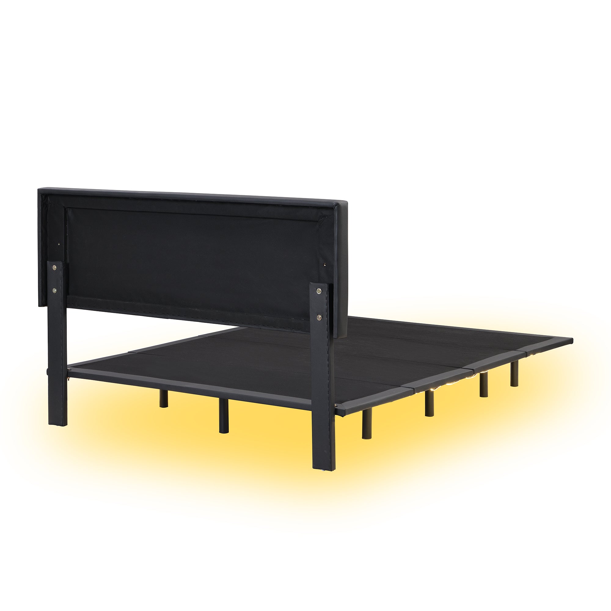 Queen Size Floating Bed Frame with Motion Activated Night Lights,Modern PU Upholstered Button Tufted Platform Bed Frame,Black - Atlantic Fine Furniture Melbourne FL