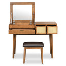 Classic Wood Makeup Vanity Set With Flip-Top Mirror And Stool, Dressing Table With Three Drawers And Storage Space