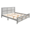 Platform bed with horizontal strip hollow shape, King size, gray
