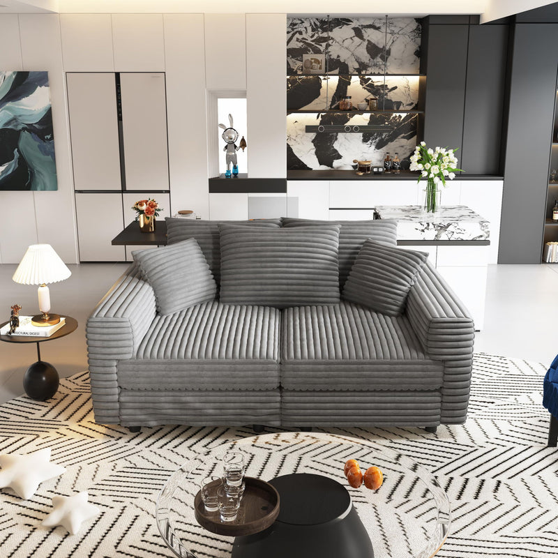 Plush Corduroy 4 Seat Sofa, Modern Comfy Upholstered Sofa Cloud Couch, Deep Seat Couches With Soft Pillows