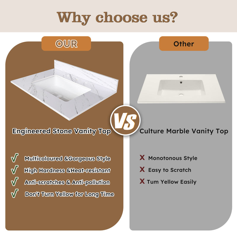 Bianco Carrara Venato Elegant Marble Vanity Top, Bathroom Vanity With Undermount Sink, Sintered Stone