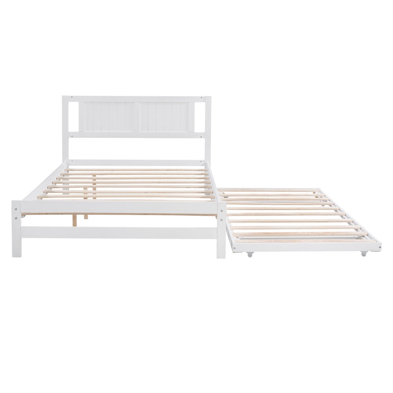 Full Size Platform Bed with Adjustable Trundle,White(Old SKU:SM000248AAK)