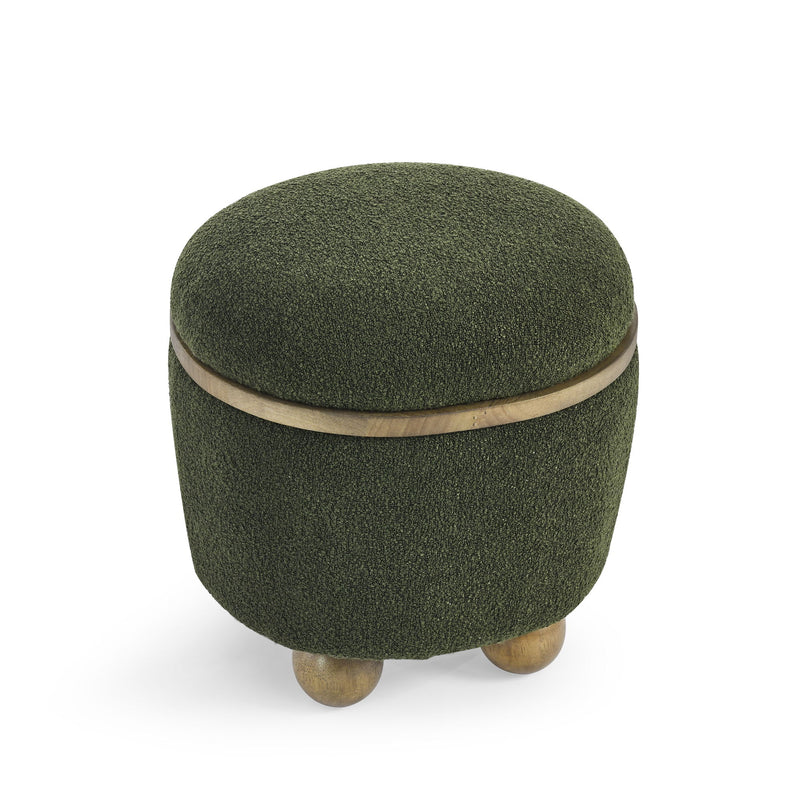 Modern Round Storage Ottoman With Cushioned Seat And Storage Space Dark Loop Yarn Small Size - Green
