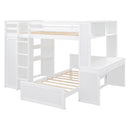 Full size Loft Bed with a twin size Stand-alone bed, Shelves,Desk,and Wardrobe-White