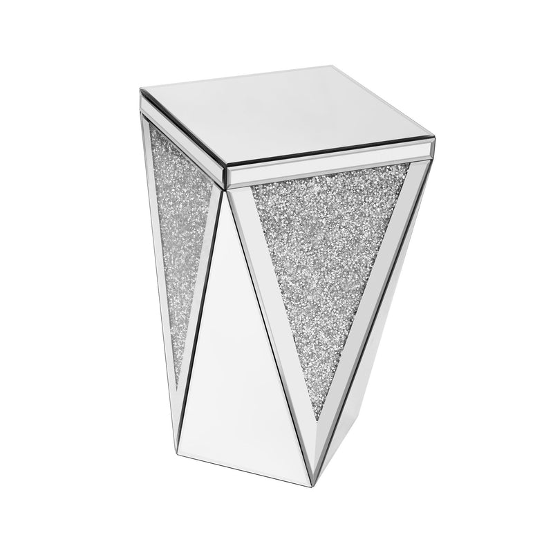 Square Mirrored End Table, Modern Side Table With Crushed Diamond For Living Room - Silver