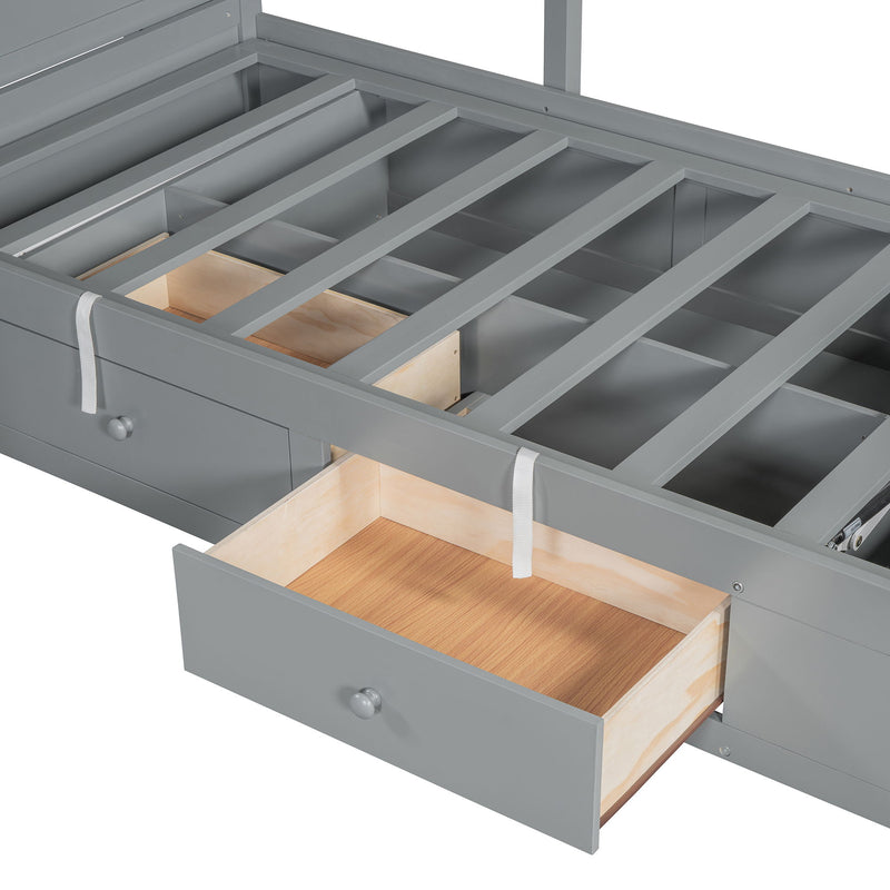 Bunk Bed With Drawers, Wardrobe, Storage Shelves And Hydraulic